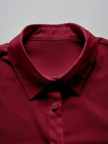 EMERY ROSE Áo sơ mi dài tay màu trơn dành cho nữ, thích hợp mặc thường ngày và đi làm, kiểu dáng mùa xuân, mùa thu, phù hợp cho sinh viên. - Màu Đỏ Sâu - Xem 5