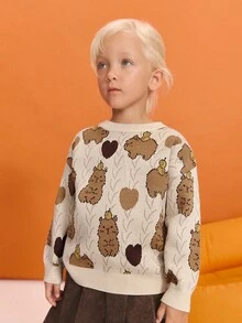 Leap Crew Leap Crew Young Girls' Cute Capybara Cartoon Animal Pullover Sweater Kids Sweaters For Girls Bear Sweater Kids,In Fall/Winter - Khaki - View 3