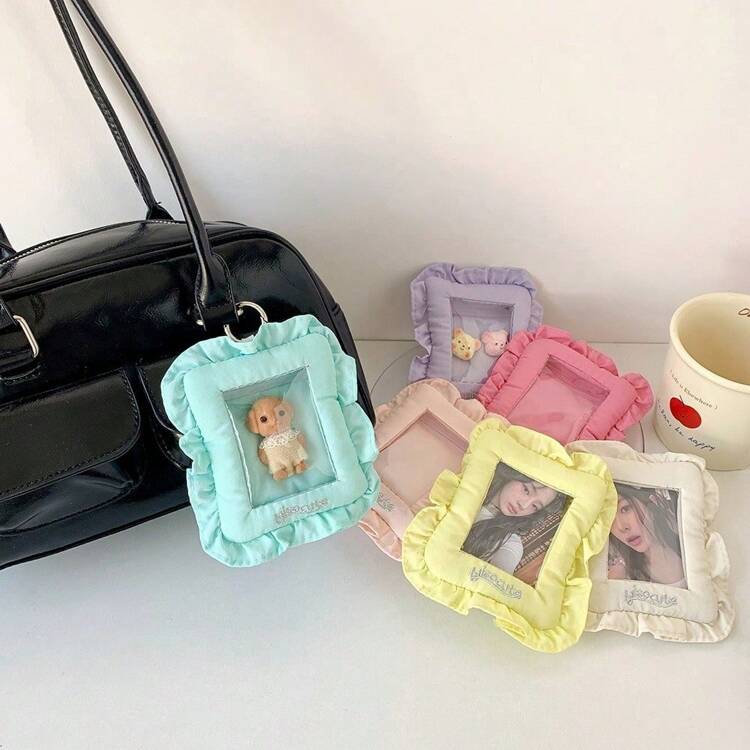 インスタイル キャンパスIDカードファブリックカバー、ぬいぐるみ動物IDカードホルダー、セレブリティ写真カードホルダー&キーチェーン保護ケース 学用品、新学期準備 - マルチカラー - 見る 2