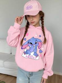 女童休闲时尚创意蓝色兔子图案印花连帽卫衣