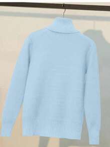 Franclia High Collar Thermal Lined Slim Fit Thermal Long Sleeve Sweater, Autumn/Winter New Arrival Fall Cloth For Women - Baby Blue - View 2