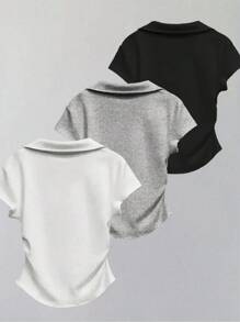 INAWLY 大码女式夏季骑士印花短袖休闲T恤 - 黑色 - 查看 2