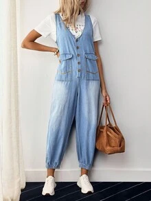 EMERY ROSE Women Casual Denim Overalls And Jumpsuit, Minimalist Style For Everyday Wear