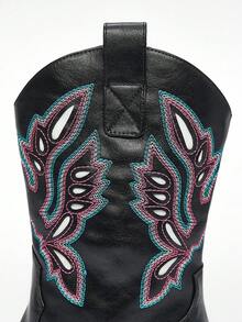 Solezae Glamorous Western Style Cowboy Mid-Calf Black Point Toe Country Rodeo Holiday Fun Fashion Shoe - Black - View 8