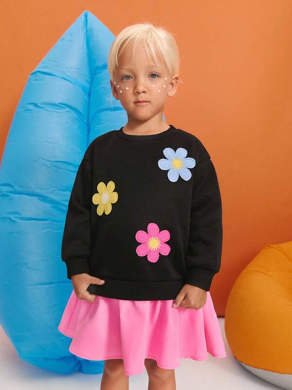 Leap Crew Young Girl Colorblock Floral 3D Applique Cute Casual Dress