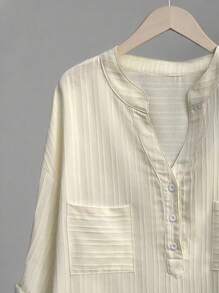 INAWLY Plus Half Button High Low Hem Blouse Fall Cloth For Women - Apricot - View 3