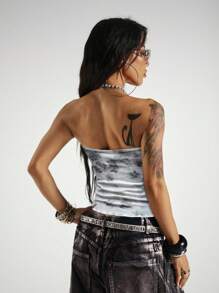 StreetHx 女士朋克十字印花修身抹胸 - 白色 - 查看 2