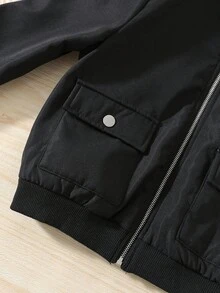 SHEIN 男童休闲舒适保暖连帽加厚羽绒服，冬季男童冬季外套，男童黑色抓绒外套，男童连帽冬季外套，男童带帽冬季大衣，男童黑色羊羔绒外套