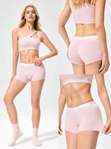 GLOWMODE 2 Packs Modal Silky Smooth Deodorant Logo Elastic Waistband Mid-Rise Waist Boyshort Underwear Daily Casual Wear - Pink - View 6