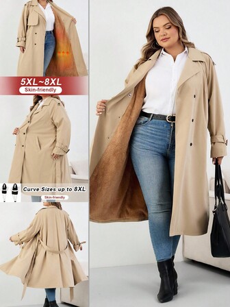 SHEIN CURVE+ 大码女式保暖内衬风衣，大码秋冬大衣