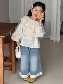 Dazy Kids Girls' Wide Leg Denim Pants, Young Girl Fall Clothes - Light Wash - View 7