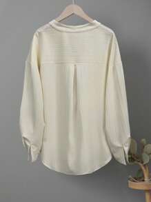 INAWLY Plus Half Button High Low Hem Blouse Fall Cloth For Women - Apricot - View 2