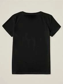 EMERY ROSE 女式夏季美杜莎和英仙座头像印花圆领短袖简约休闲日常黑色T恤上衣 - 黑色 - 查看 2