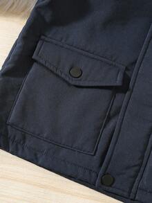 SHEIN 男童插肩袖口袋拉链前襟保暖连帽休闲外套 幼儿冬季外套 男童冬季外套 男童连帽冬季外套 幼儿保暖外套 男童秋季冬季外套 - 藏蓝色 - 查看 3