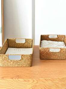 SHEIN 1PC Bamboo Storage Basket, Minimalist Woven Storage Basket For Home - Yellow - View 11