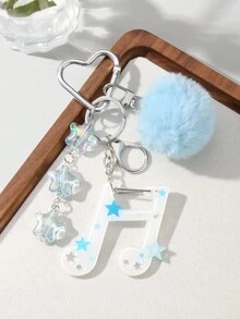 ROMWE Anime 1 件，简约，高品质蓝色毛绒球，亚克力星星和音符 DIY 钥匙扣和包包饰品，适合女性，日常佩戴或送礼