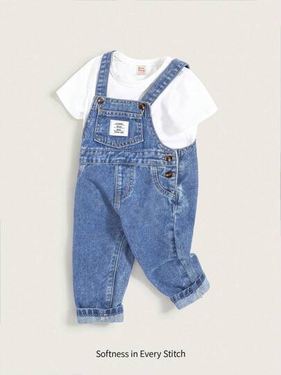 Cozy Pixies 男婴休闲贴袋工装牛仔连体裤，带多个口袋，儿童返校服装