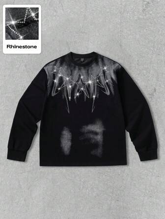 Street Life Sudadera con gráfico de puntos de rhinestone para hombres, adecuada para uso diario en otoño/invierno
