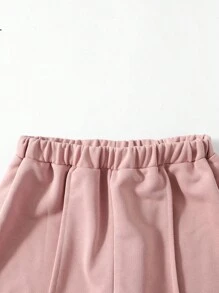 SHEIN 青少年女孩休闲宽松舒适圆领蝴蝶结装饰上衣和裤子套装 - 粉色 - 查看 3