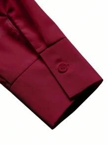 EMERY ROSE Áo sơ mi dài tay màu trơn dành cho nữ, thích hợp mặc thường ngày và đi làm, kiểu dáng mùa xuân, mùa thu, phù hợp cho sinh viên. - Màu Đỏ Sâu - Xem 6