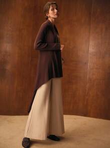 MOTF PREMIUM ASYMMETRICAL HEM SHAWL COLLAR RIBBED KNIT CARDIGAN