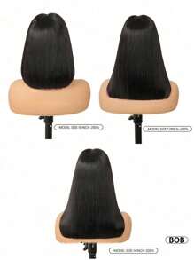 9x6 蕾丝无胶假发 人发预拔预剪波波头假发 人发自然黑色无胶假发 人发 200% 密度短直波波头假发 - Natural Black - 查看 4