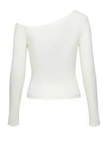 DAZY 女士休闲纯色不对称领带T恤长袖女式上衣