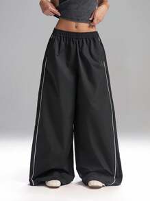 LYSMO Pantalones casuales de cintura elástica, sueltos y de pierna ancha, versátiles para mujeres