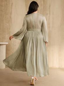 Anewsta Plus Size Women Long Sleeve Dress, Elegant & Versatile For Commuting, Spring/Autumn - Lime Green - View 2