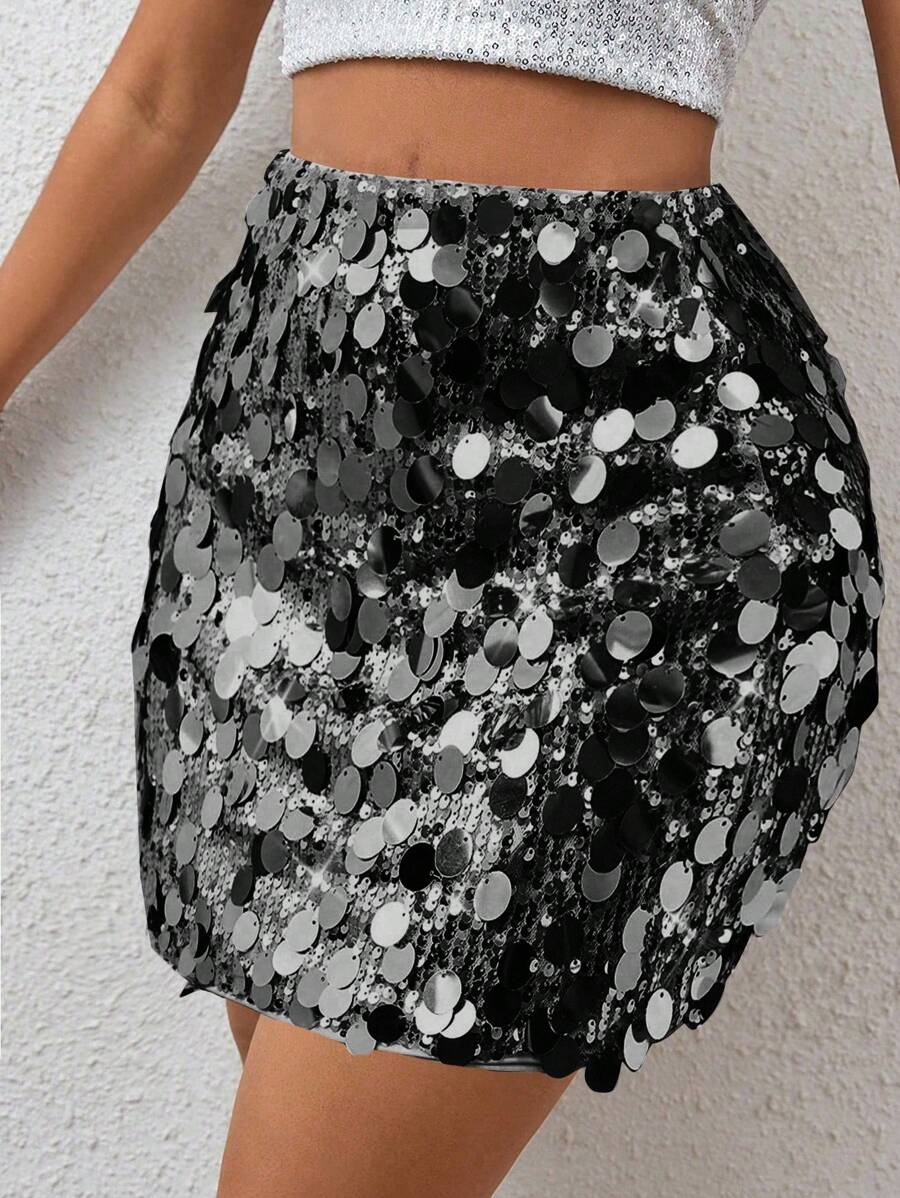 SHEIN Tall Váy dự tiệc thời trang thanh lịch cạp cao màu trơn cho nữ - màu đen - Xem 1