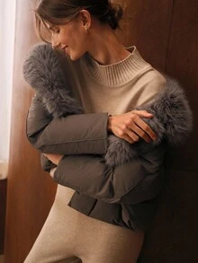 MOTF PREMIUM ÁO KHOÁC MÙA ĐÔNG LÔNG THÁC NƯỚC TƯƠNG PHẢN - Màu nâu  Mocha - Xem 8