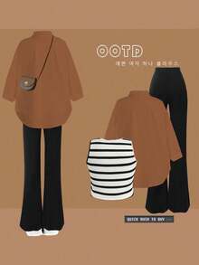 SHEIN MOOSTA Bộ 3 món vest, áo sơ mi và quần thường ngày cỡ lớn - Nhiều màu - Xem 2