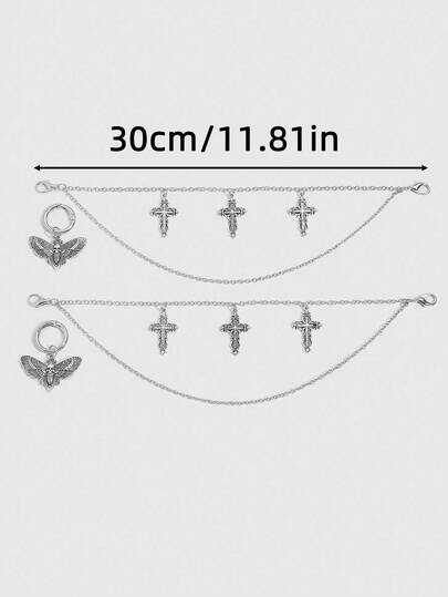 Grunge Punk 4 pièces/set Charms de chaussures style gothique chauve-souris et croix, chaînes décoratives pour chaussures/bottes, ambiance Halloween