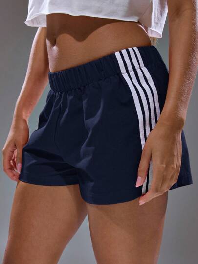 MUSERA 条纹细节迷你宽松跑步短裤，夏季，街头风，Y2K，酷女孩，都市缪斯，秋冬圣诞节