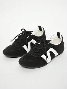 Solezae 女士舒适花卉印花平底日常梦幻休闲基本款可爱 PU 粉色芭蕾运动鞋 - 黑色 - 查看 6