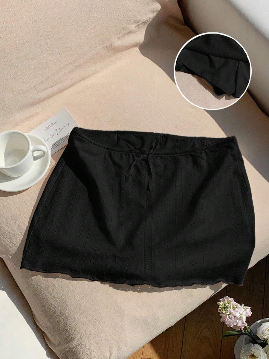 Comfortcana 夏季休闲度假白色纹理低腰迷你裙 - 黑色 - 查看 1