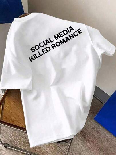 SHEIN Manfinity Dauomo Social Media Kills Romance Graphic Text Print Round Neck Men T-Shirt