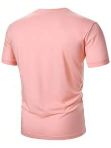 Manfinity Homme Men's Casual Colorblock Striped Short Sleeve T-Shirt, Summer - Baby Pink - View 2