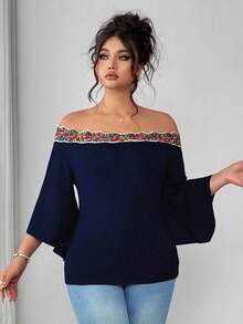 Elenzga قميص نسائي أنيق وجذاب بأكمام واسعة مزين بالدانتيل الملون، مناسب للمناسبات والسفر، يشكل الخصر ويجمل الشكل، ملابس صيفية رائجة البيع - أزرق بحري - مشاهدة 4