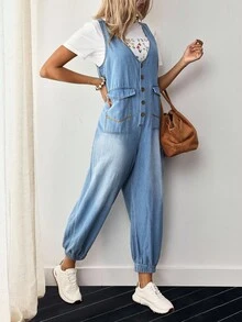 EMERY ROSE Women Casual Denim Overalls And Jumpsuit, Minimalist Style For Everyday Wear