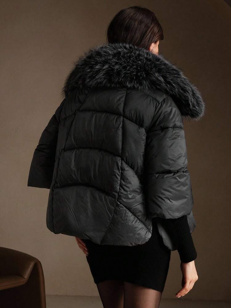 Abrigo de lujo premium con puños de punto y cuello de piel sintética oversize, adecuado para otoño, invierno, salir, elegante, formal, fiesta, chic, Año Nuevo, abrigo de invierno para mujer, Navidad, trabajo, graduación, boda