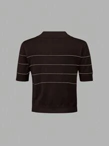 BizChic 2025 秋冬黑色 Polo 领半拉链单排扣撞色纽扣条纹针织毛衣上衣，优雅现代，适合商务、休闲、办公室、约会、派对、婚礼嘉宾、生日、万圣节、圣诞节 - 紫色 - 查看 10