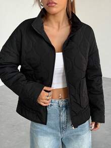 Comfortcana 女士拉链立领菱形绗缝加厚外套，冬季