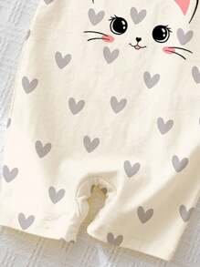 SHEIN Happikins Cute Cat Heart Pattern Casual Baby Girl Romper, Suitable For Spring/Summer