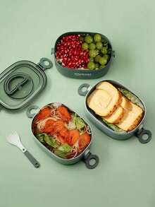 SHEIN 800/1400/2000 Milliliter Multi-Color Bento Box Set, Reusable, Leak-Proof Bento Box With Three Layers, No BPA Lunch Box, Insulated Bento Box, School Bento Box, Office Lunch Box, Travel Bento Box, Stackable, For Microwave, Dishwasher, And Refrigerator, Bento Box - Multicolor - View 4