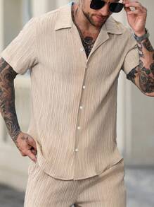 Manfinity Homme Men's Casual Solid Color Short Sleeve Shirt, Versatile For Summer - Apricot - View 4