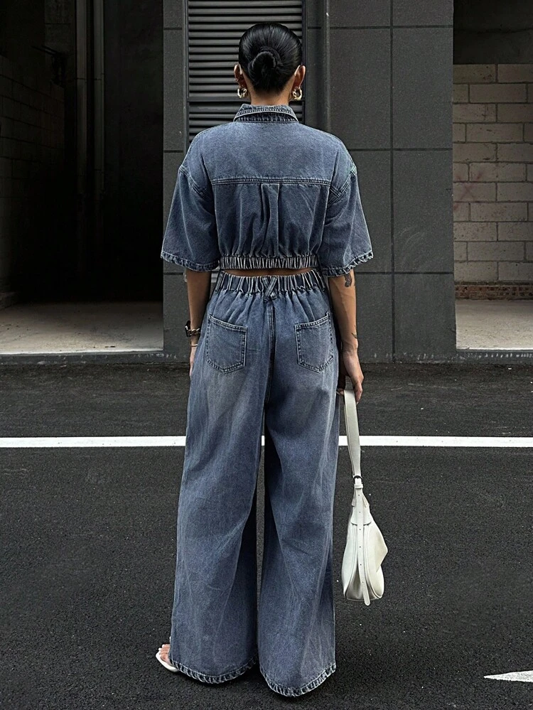 Women's Casual Washed Loose Denim Jumpsuit, Summer