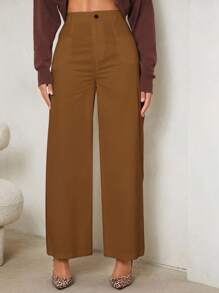 SHEIN Tall Pantalones de unicolor de moda para mujer, aptos para el verano - Marrón - Ver 3
