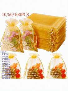 10/50/100PCS, Organza Gift Packaging Bags, Gold Organza Candy Bags, Christmas Colorful Multi-Color Gift Packaging Bags Table Supplies, Lavender Spice Packaging Bags, Christmas Home Supplies, Festival Wedding Party Favor Packaging Supplies - Multicolor - View 16