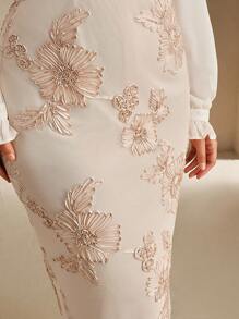 Anewsta Váy thêu hoa cao cấp thanh lịch cỡ lớn - Màu be - Xem 1